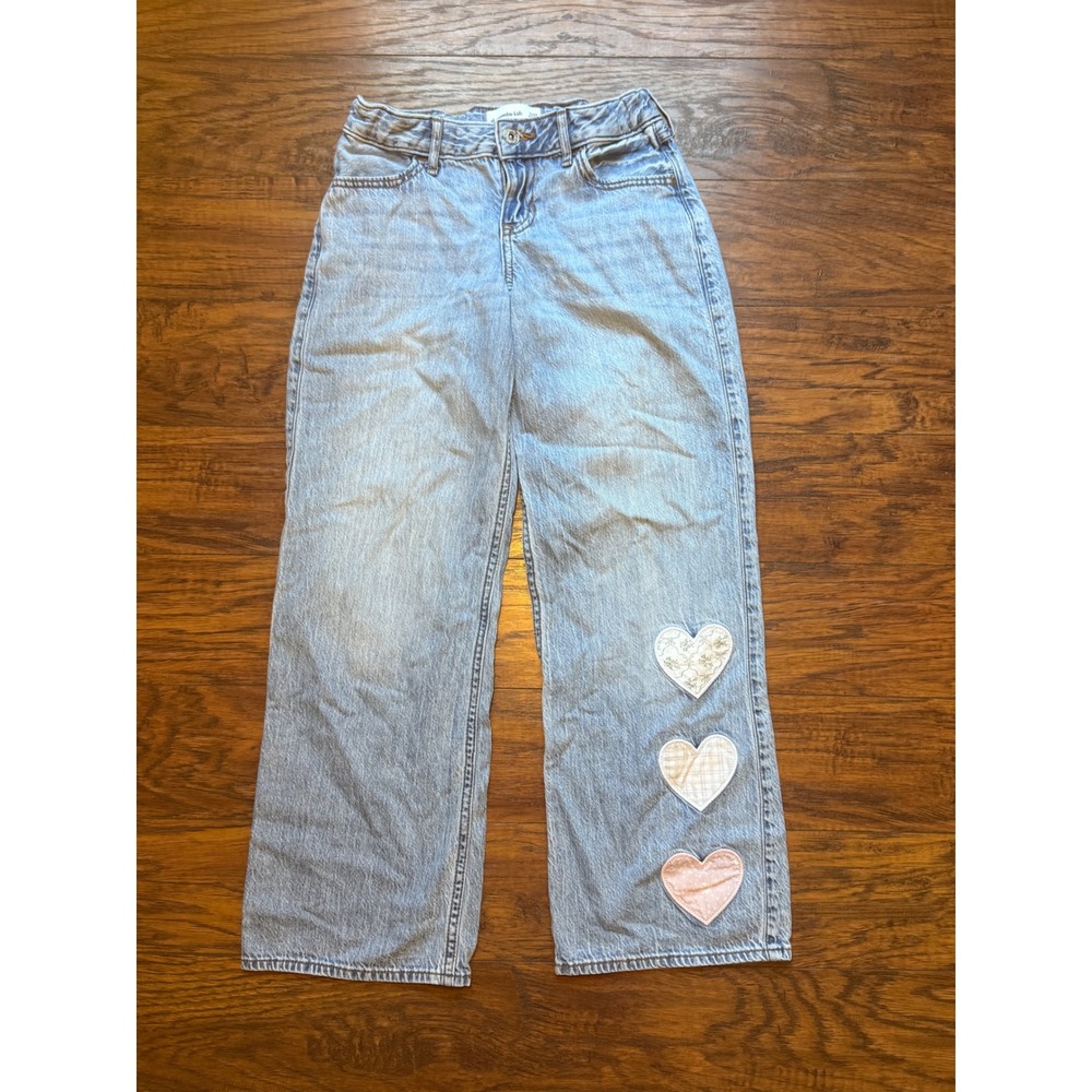 Abercrombie Kids Low Rise Baggy Jeans Light Wash Heart Patches Size 11/12